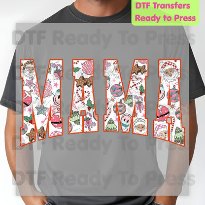 Christmas Mama DTF Transfers, Pink Disco Santa Vintage Retro Christmas Ready to Press