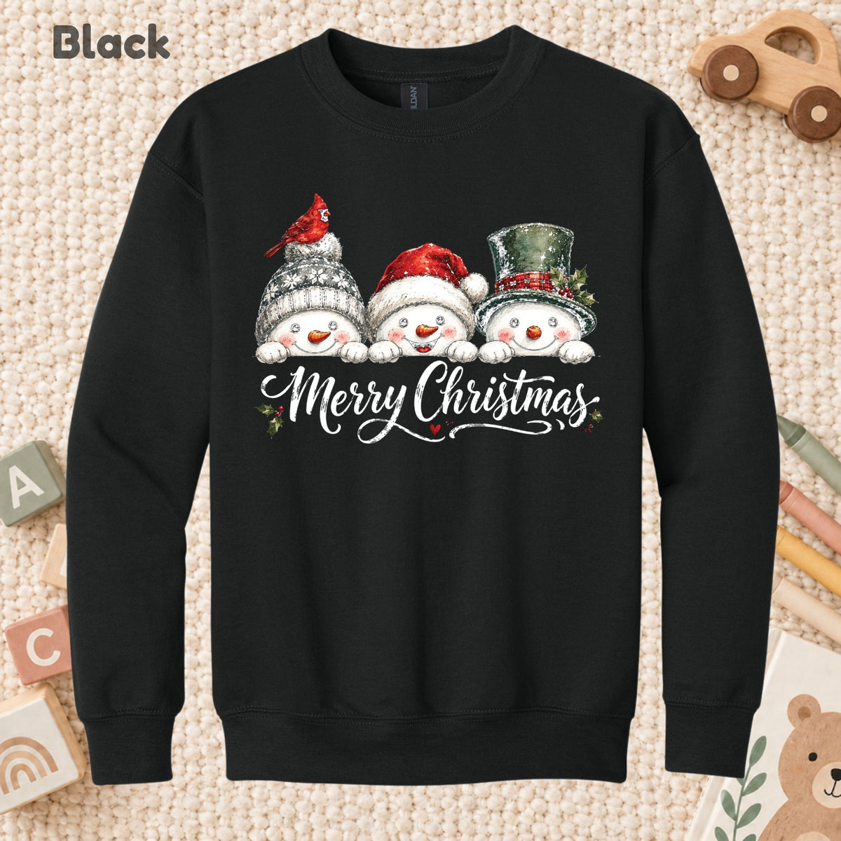 Merry Christmas T-Shirt, Snowmen and Red Cardinals Tee, Winter Holiday Sweatshirt