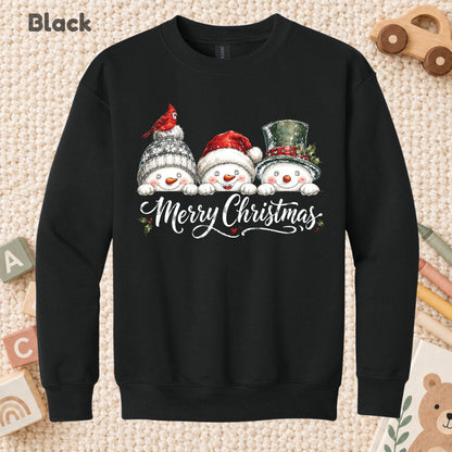 Merry Christmas T-Shirt, Snowmen and Red Cardinals Tee, Winter Holiday Sweatshirt