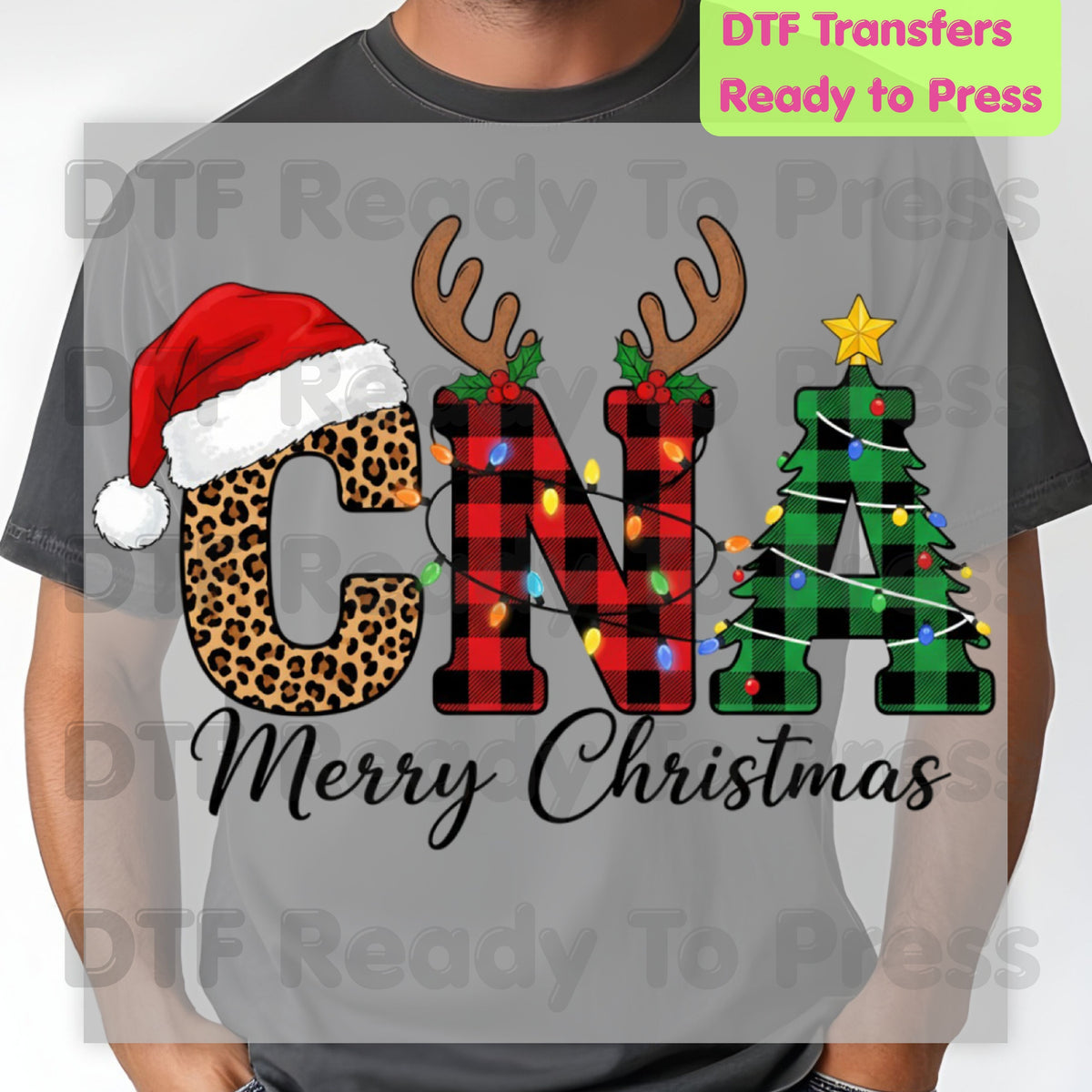 Christmas CNA Life Leopard Plaid DTF Transfers, Medical Nursing Stethoscope Holiday Ready to Press