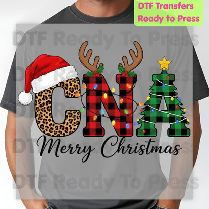 Christmas CNA Life Leopard Plaid DTF Transfers, Medical Nursing Stethoscope Holiday Ready to Press