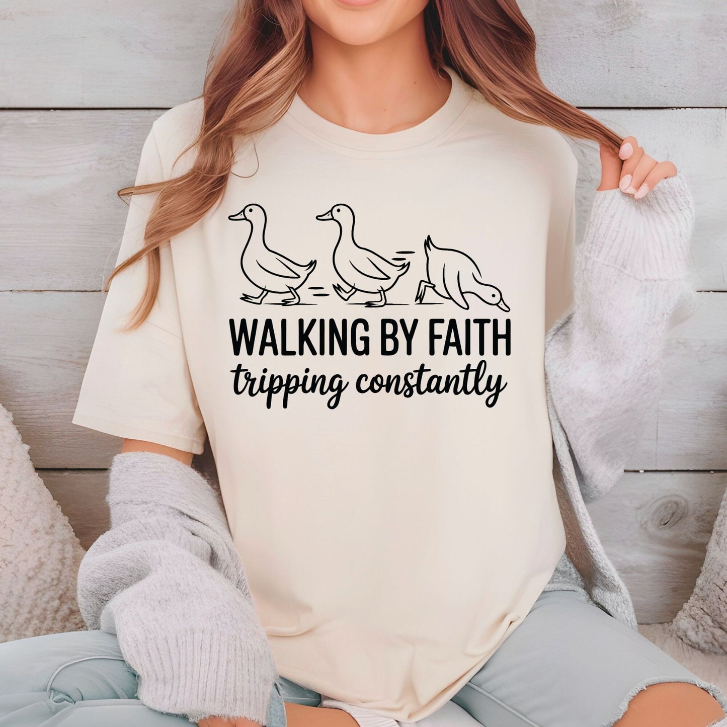 Walking by Faith Funny DTF Transfer