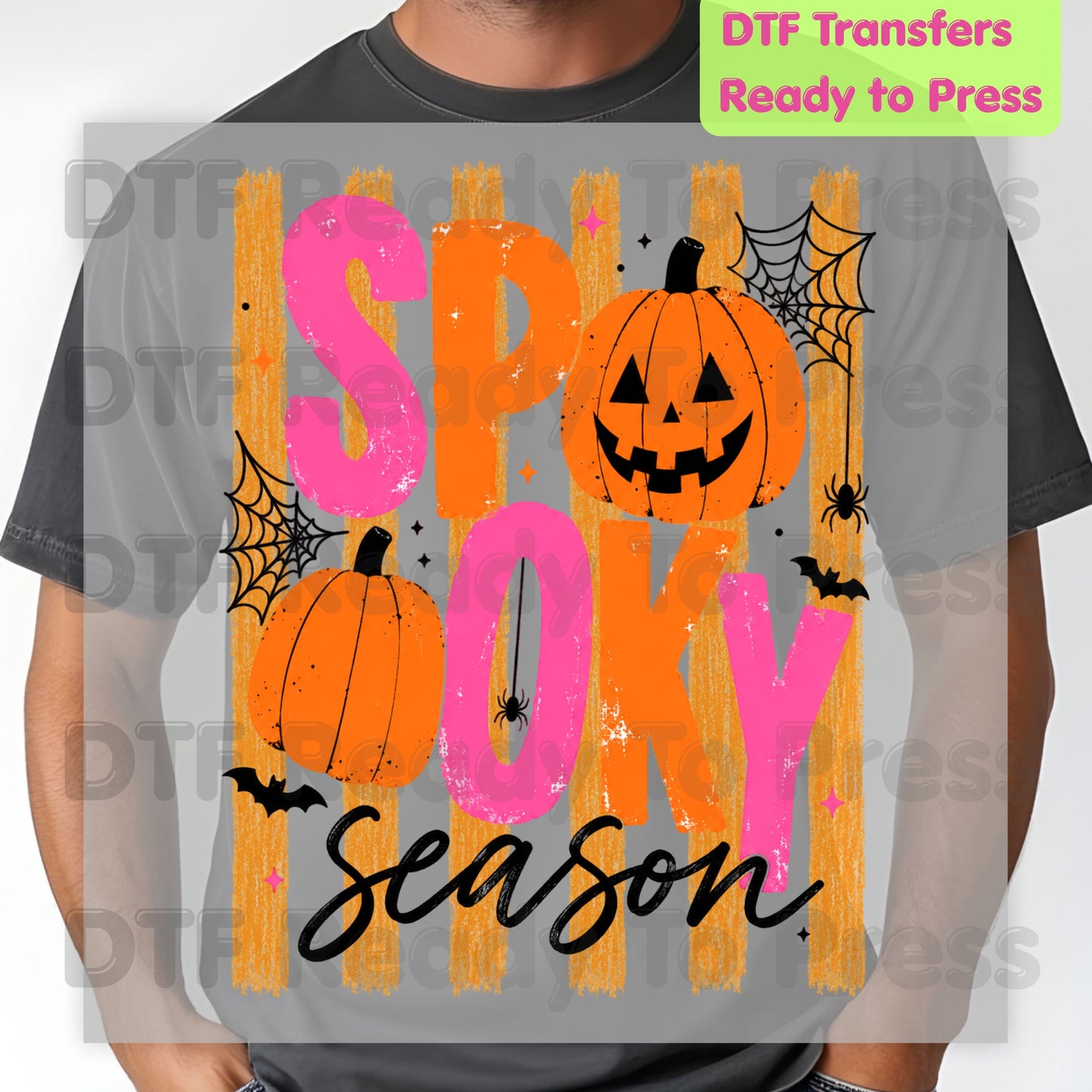 Halloween DTF Transfers, Spooky Season Pink Orange Pumpkin Cute Retro Ready to Press