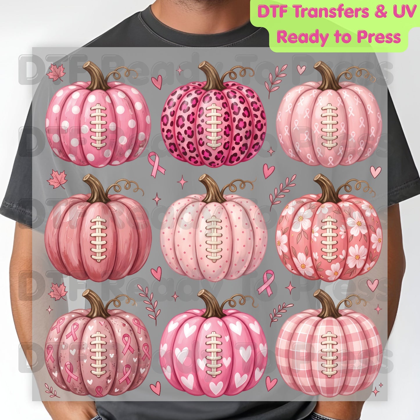 Pink Pumpkin Football Breast Cancer Awareness DTF Transfer Ready to Press Heat Transfer Sports Tee