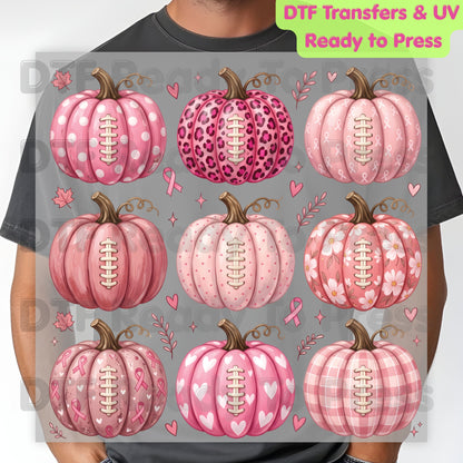 Pink Pumpkin Football Breast Cancer Awareness DTF Transfer Ready to Press Heat Transfer Sports Tee