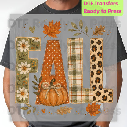 Fall DTF Transfer Ready to Press Autumn Floral Plaid Leopard Letters Heat Transfer for Shirts Pumpkin and Leaves Aesthetic Tees