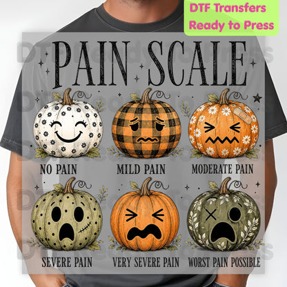 Funny Fall DTF Transfers, Pumpkin Pain Scale Nurse Halloween Medical Ready to Press