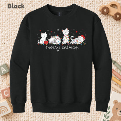 Merry Catmas T-Shirt, Cute Kitten Christmas Lights Tee, Festive Cat Sweatshirt