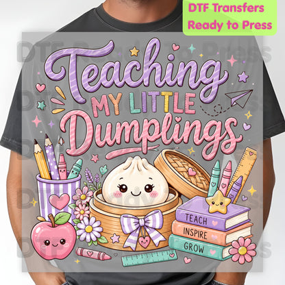 Teaching My Little Dumplings DTF Transfers, Cute Pastel Kawaii Teacher School Life Ready to Press