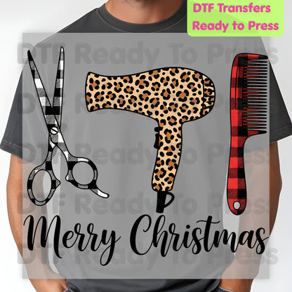 Hairstylist DTF Transfers, Hairdresser Leopard Plaid Salon Scissors Hair Stylist Ready to Press