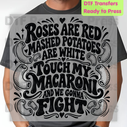Thanksgiving DTF Transfer, Touch My Macaroni Funny Thanksgiving Poem