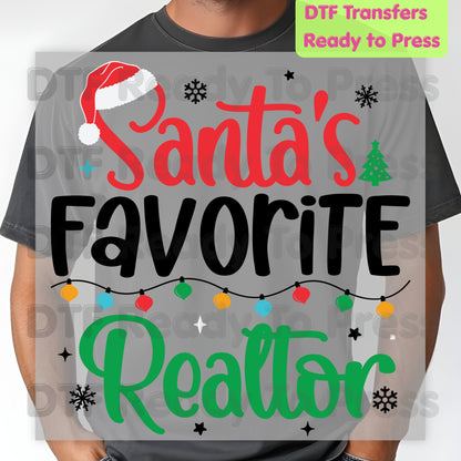 Santa's Favorite Realtor DTF Transfers, Christmas Real Estate Holiday Lights Ready to Press