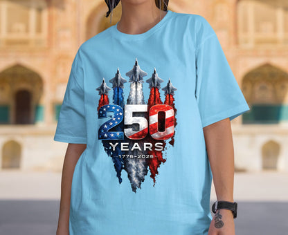 USA 250 Years Patriotic Fighter Jets Shirt American Flag Aviation Freedom Celebration Tees Independence Anniversary United States Gift