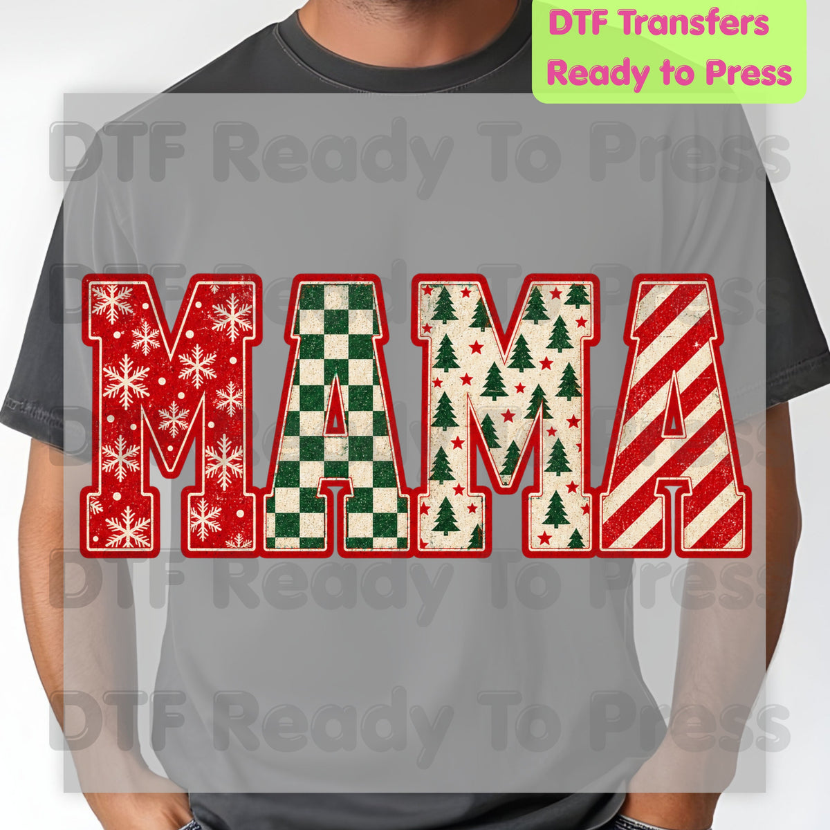Christmas Mama DTF Transfers, Retro Christmas Trees Snowflake Candy Cane Holiday Ready to Press