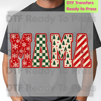 Christmas Mama DTF Transfers, Retro Christmas Trees Snowflake Candy Cane Holiday Ready to Press