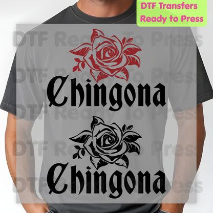 Chingona Rose DTF Transfers, Latina Power Red Rose Chicana Old English Font Ready to Press