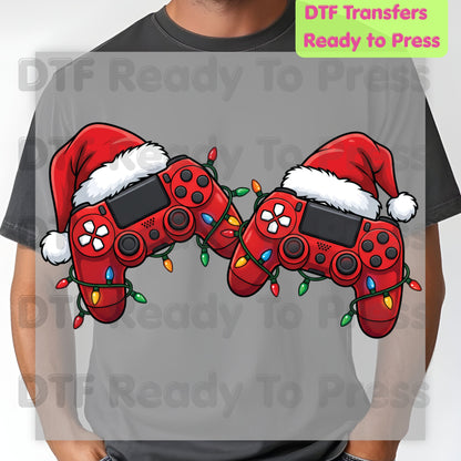 Christmas DTF Transfer, Video Game Controllers, Santa Hats and Holiday Lights