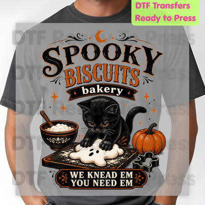 Spooky Cat lady Baker DTF Transfers Funny Halloween Biscuits Bakery Knead Pumpkins Ready to Press