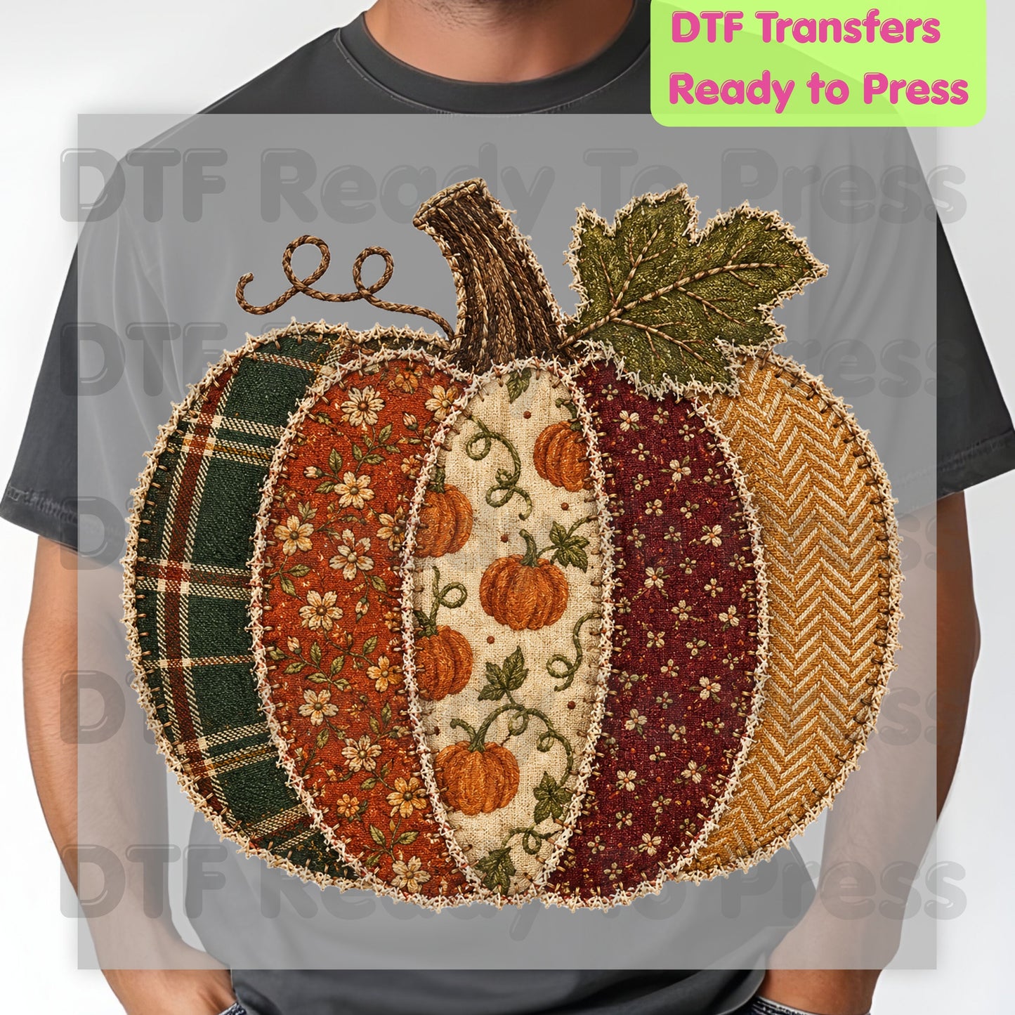 Fall Pumpkin DTF Transfer Ready to Press Patchwork Patch Plaid Floral Pumpkin Heat Transfer Shirts Vintage Autumn Vibe Graphic Tees