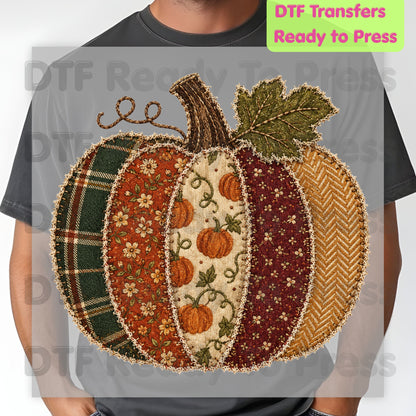 Fall Pumpkin DTF Transfer Ready to Press Patchwork Patch Plaid Floral Pumpkin Heat Transfer Shirts Vintage Autumn Vibe Graphic Tees