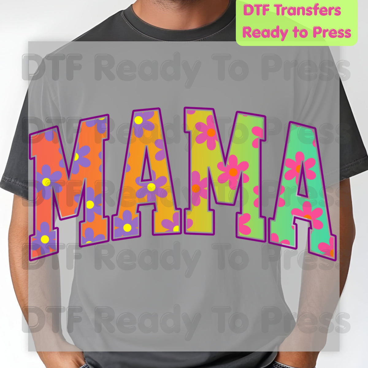 Mama DTF Transfers, Retro Floral Groovy Daisy Flower Colorful Mama Ready to Press