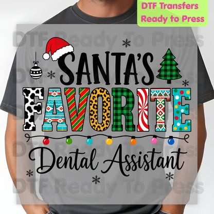 Santa's Favorite Dental Assistant DTF Transfers, Christmas Dental Plaid Leopard Graphic Ready to Press