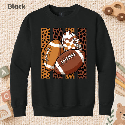 Leopard Football Game Day T-Shirt, Brown Checkered Football Season Tee for Youth