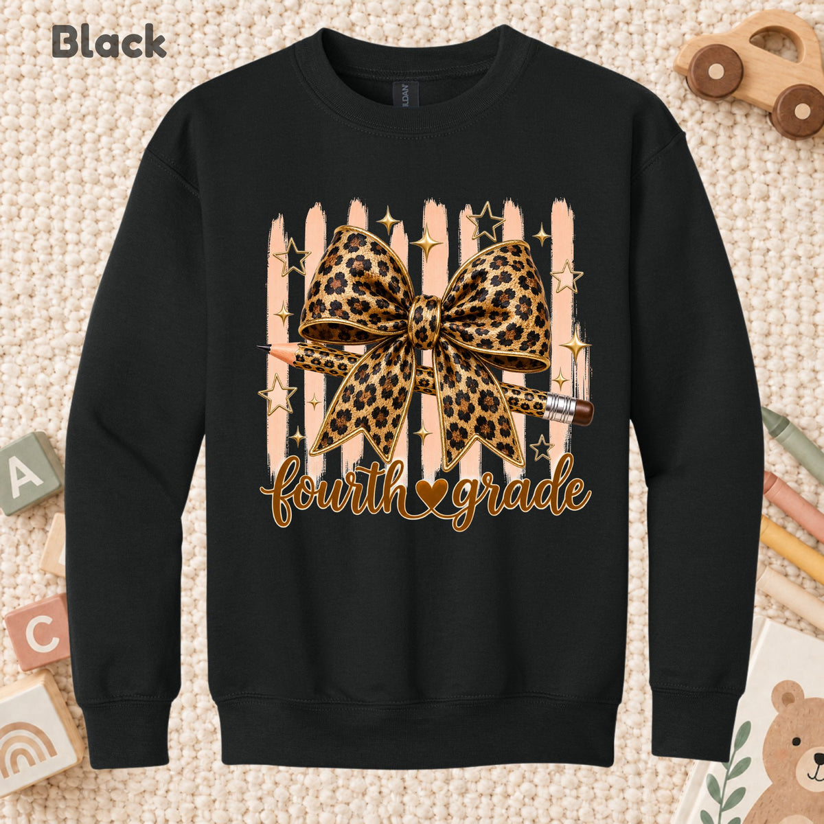 Fourth Grade Leopard Bow Pencil T-Shirt, Cute Back to School Tee for Toddler and Kids