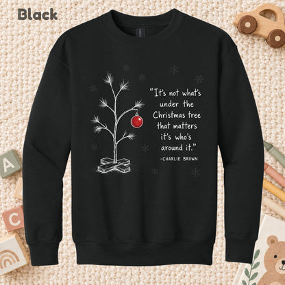 Christmas Tree T-Shirt, Who’s Around It Red Ornament Quote Tee, Nostalgic Holiday Sweatshirt