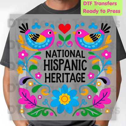 Hispanic Heritage DTF Transfers, Folk Art Birds Flowers Mexican Floral Ready to Press