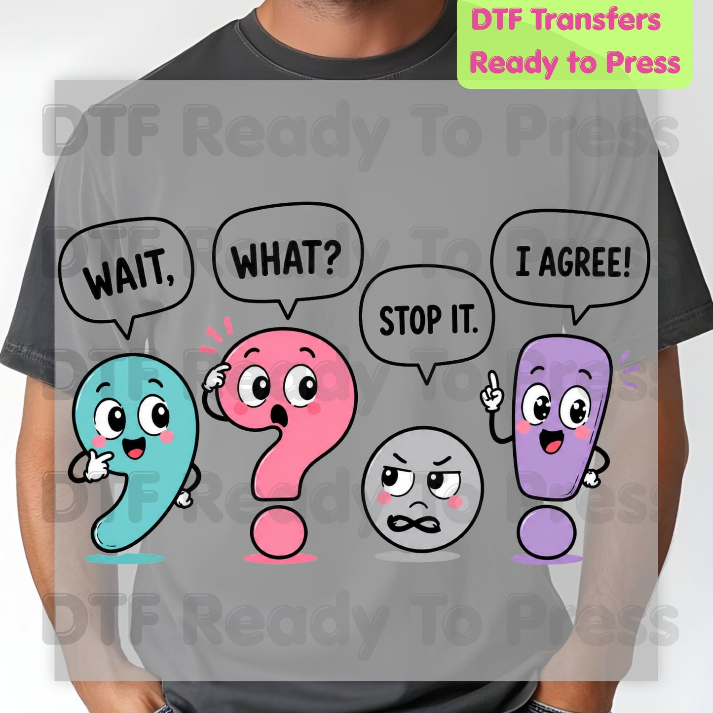 Punctuation Marks DTF Transfers, Grammar Teacher Funny English Teacher Cute School Ready to Press