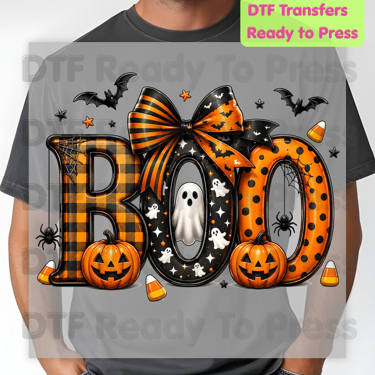 Boo Pumpkin Ghost Halloween DTF Transfers, Coquette Bow Cute Spooky Ready to Press