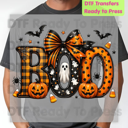 Boo Pumpkin Ghost Halloween DTF Transfers, Coquette Bow Cute Spooky Ready to Press