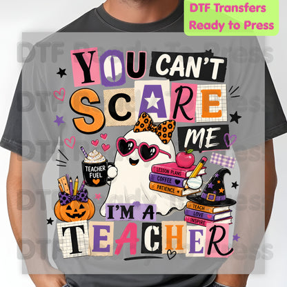 You Can't Scare Me Teacher DTF Transfers, Halloween Ghost Books Coffee Ready to Press