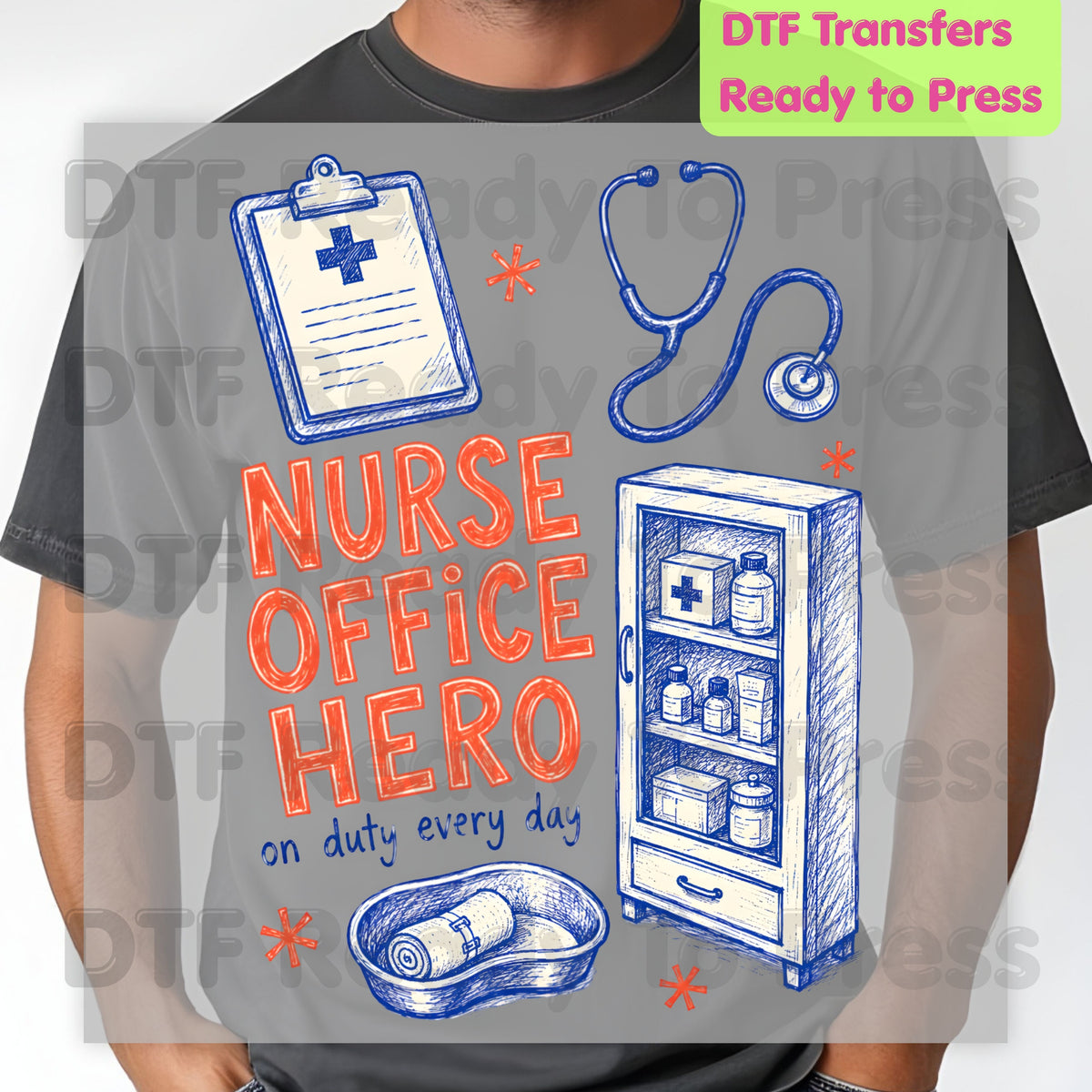Nurse Office Hero DTF Transfers, School Medical Stethoscope Clipboard Nurse Ready to Press