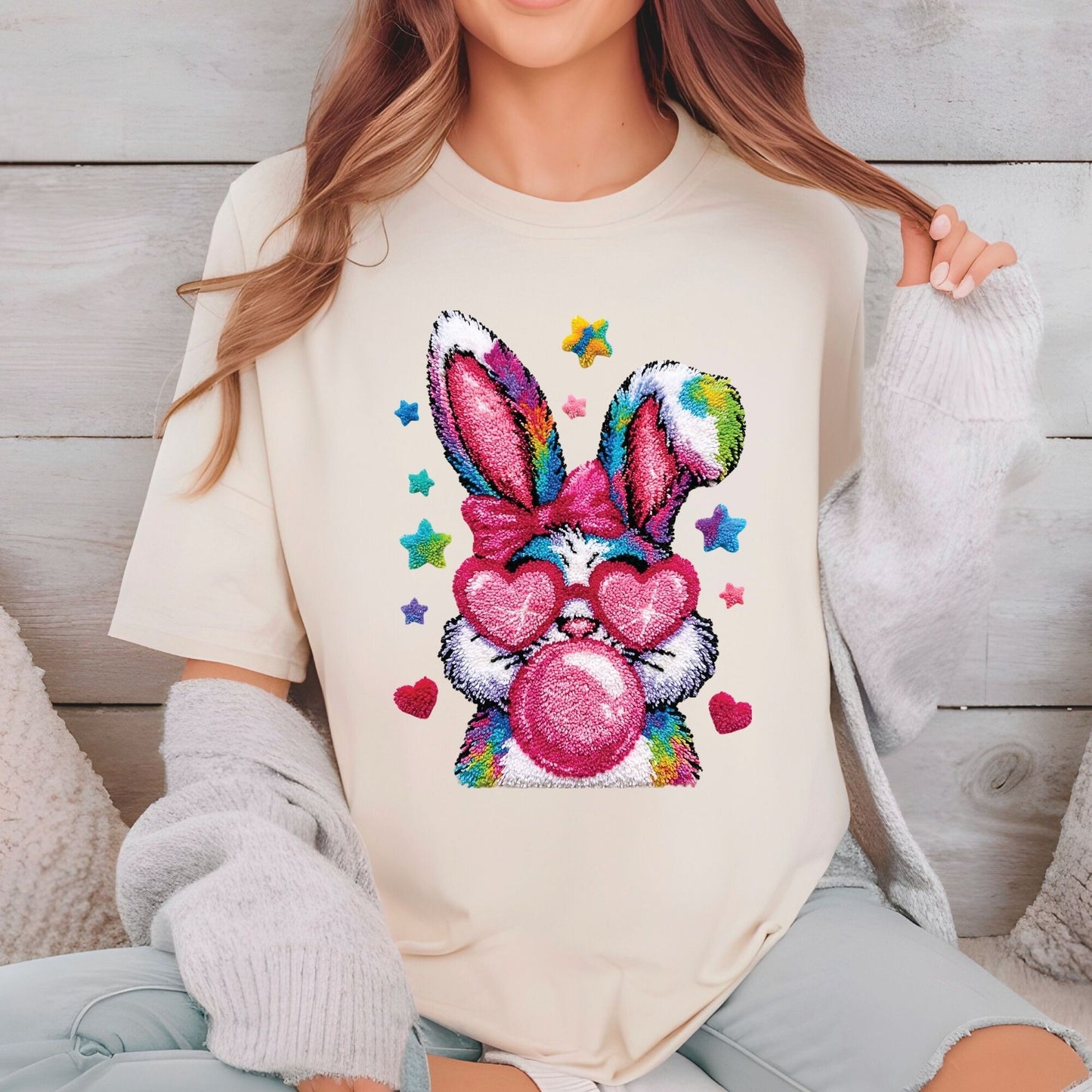 Easter Faux Yarn Printed Premade Gang Sheet Christian Easter DTF Gang Sheet Bunny Character Ready For Press Bible Verse Heat Transfer Gang
