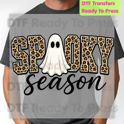 Halloween Spooky Season Ghost DTF Transfers, Leopard Print Cheetah Varsity Letters Ready to Press