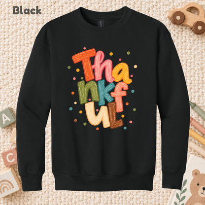 Thankful T-Shirt, Colorful Crayon Lettering Thanksgiving Tee, Fall Holiday Sweatshirt