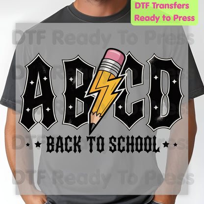 Rock Back to School DTF Transfers, ABCD Lightning Pencil Teacher Student Ready to Press