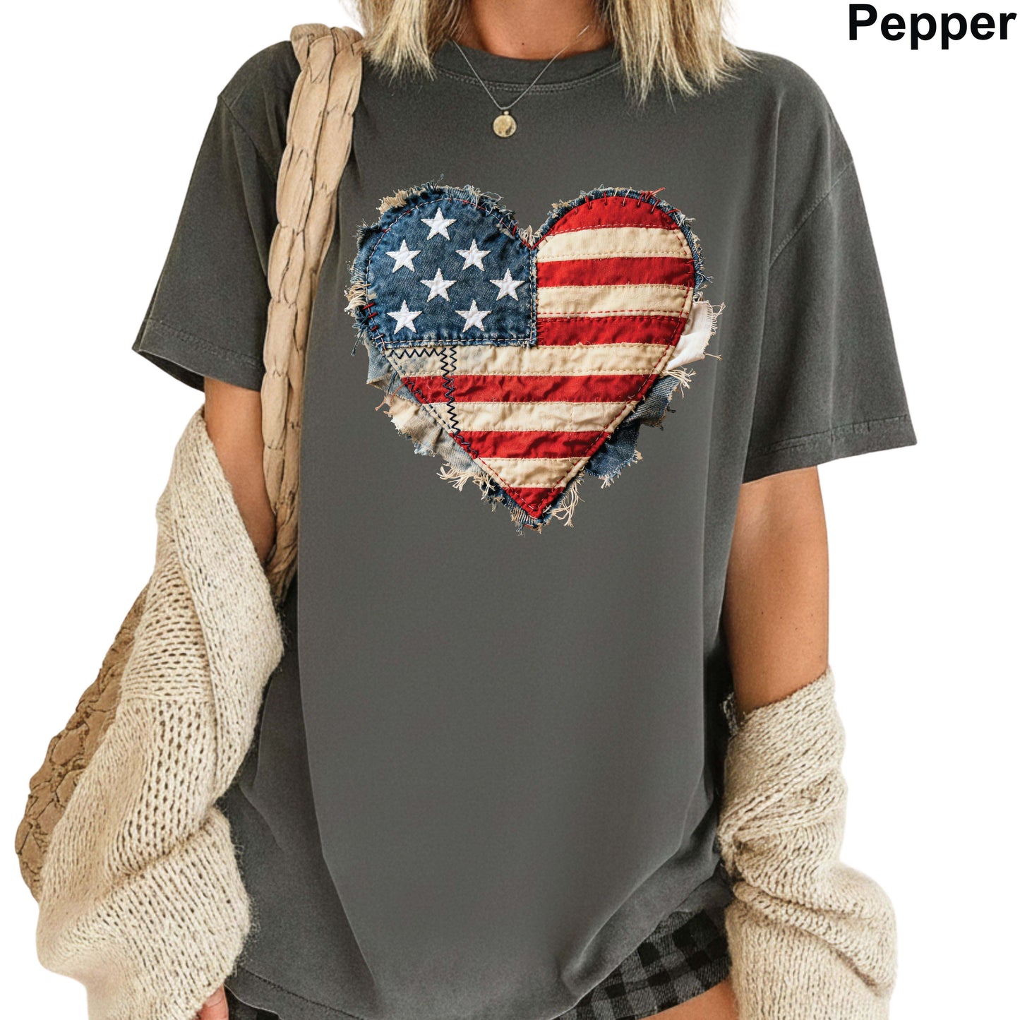 USA Faux Yarn Printed Comfort Colors T Shirt America Flag Heart Apparel Butterfly American Tees America Coquette Bow Clothing