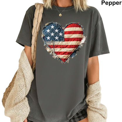 USA Faux Yarn Printed Comfort Colors T Shirt America Flag Heart Apparel Butterfly American Tees America Coquette Bow Clothing