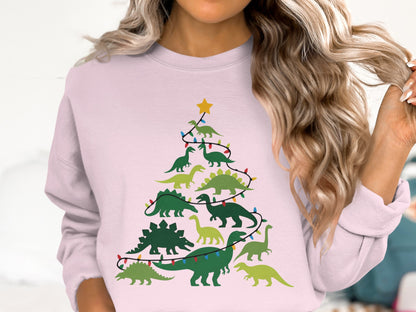 Christmas Tree Dinosaur Themed Sweatshirt
