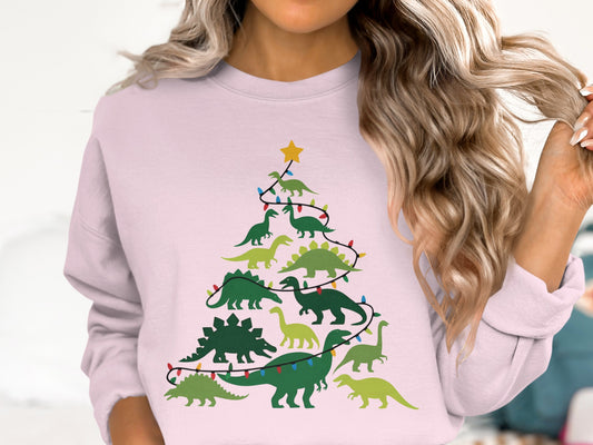 Christmas Tree Dinosaur Themed Sweatshirt