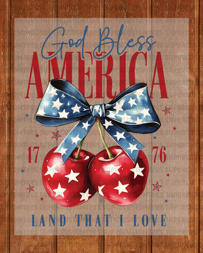 4th of July Cherry America Coquette Heat Transfer for Shirts