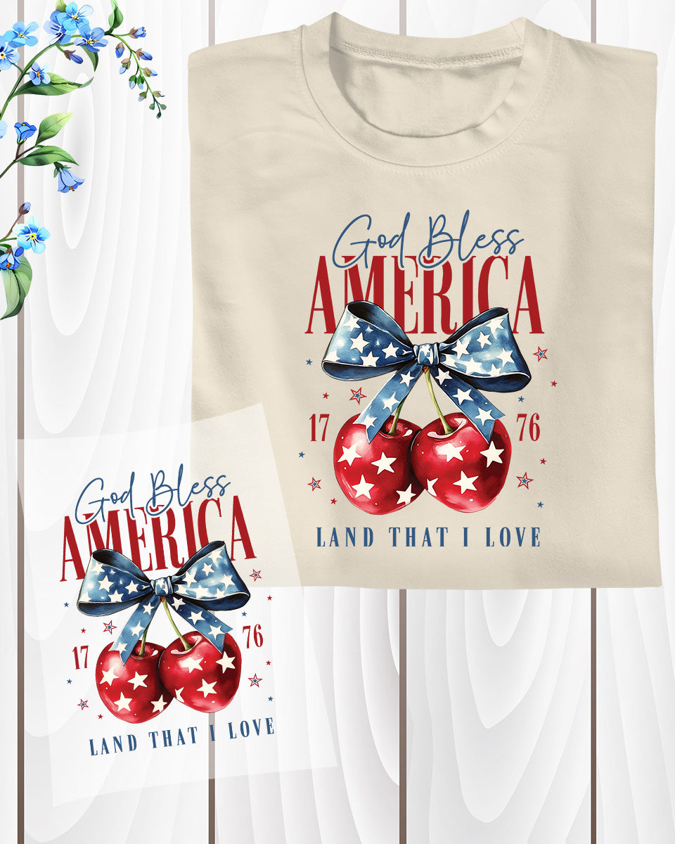 4th of July Cherry America Coquette Heat Transfer for Shirts