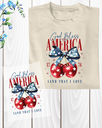 4th of July Cherry America Coquette Heat Transfer for Shirts