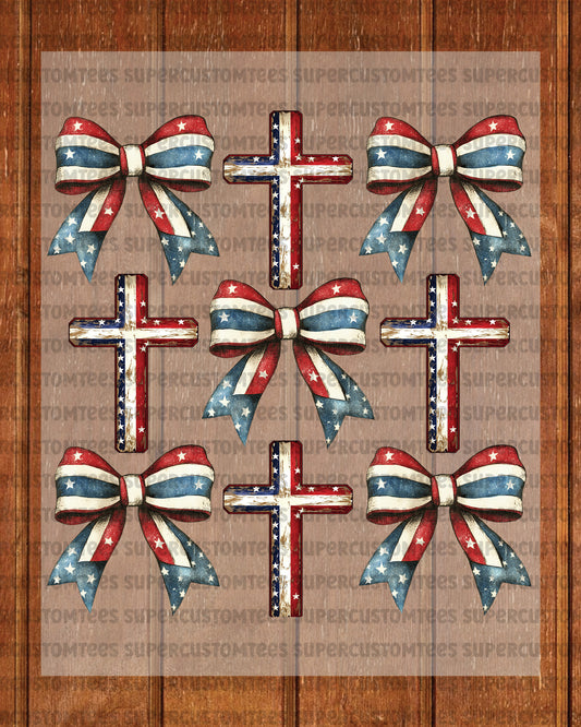 4th of July Christian Cross Coquette Heat Transfer for Shirts