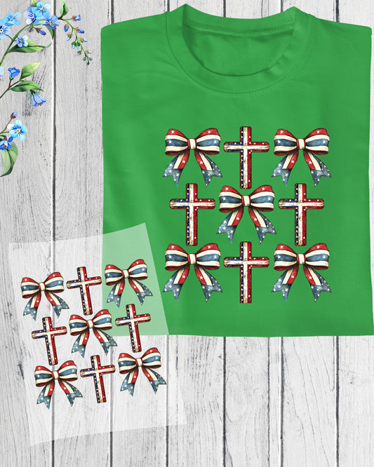 4th of July Christian Cross Coquette Heat Transfer for Shirts