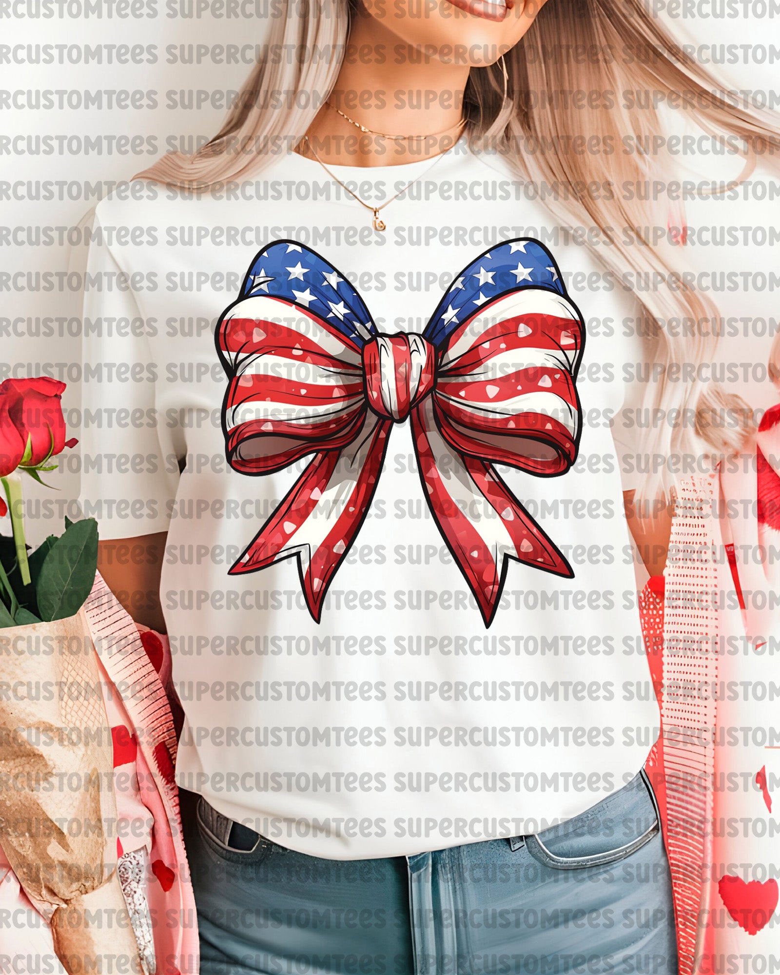 4th of July Coquette Bow Heat Transfer for Shirts Women
