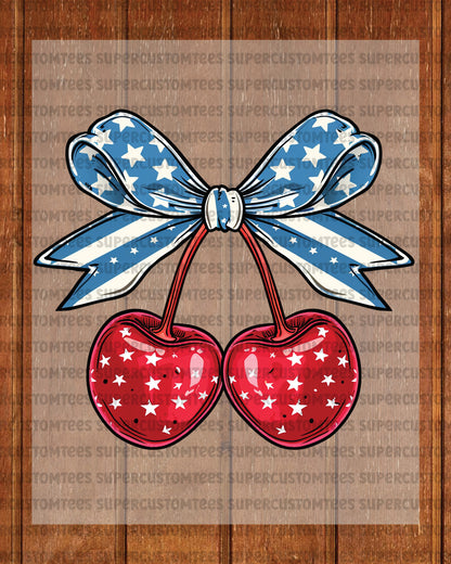 4th of July Coquette Cherry Bow DTF Transfer